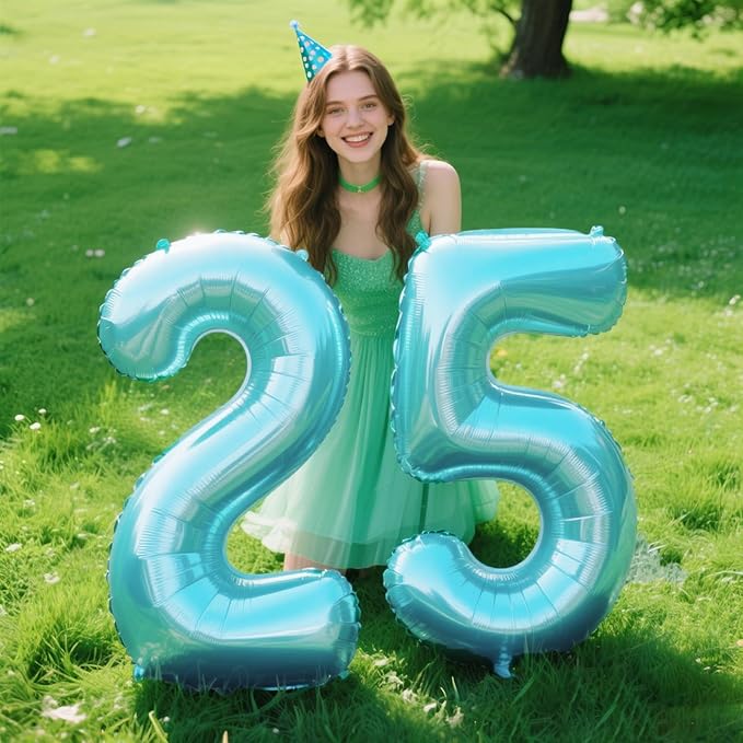 40 Inch Light Blue Number 25 Digital Balloon,Jumbo Mylar Foil Helium Balloon for 25 Balloons for Birthday Party,Wedding Anniversary Party Decorations