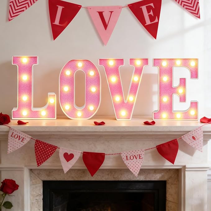 3 Pcs LED Marquee Light Up Letters Black Boo Sign Halloween Decorations Indoor Boo Halloween Lights for Home Kitchen Tabletop Fireplace Party Decoration (Pink Love)