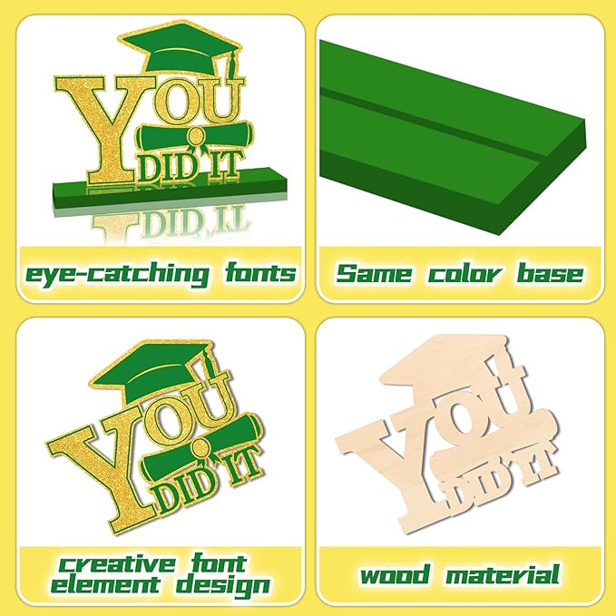 4Pcs Graduation Decorations Class of 2026 Wood Table Centerpieces Congrats Grad Wooden Sign Graduation Table Toppers Congratulate Tiered Tray Decor for 2026 Graduation Party (Green-Gold)