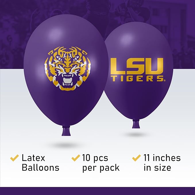 LSU Tigers Balloons 10 Pack 11" Official Licensed Logos, Helium Quality Latex Balloons, Perfect for College Football Team Celebration, Decorated Front and Back by Westrick