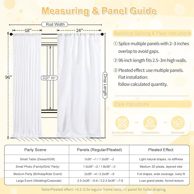 3x8FT White Backdrop Curtains 2 Panels Sequin Fabric Drapes Wedding White Curtain Backdrop Background for Birthday Party