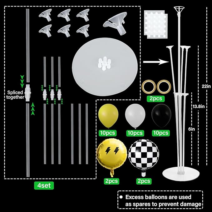 4 Sets Smile Party Balloons Stand Kit with Black White Checkered Foil Balloons Yellow Smile Face Themed Birthday Balloon Centerpiece for Tables for Girls Boys Birthday Baby Shower Party Decoration