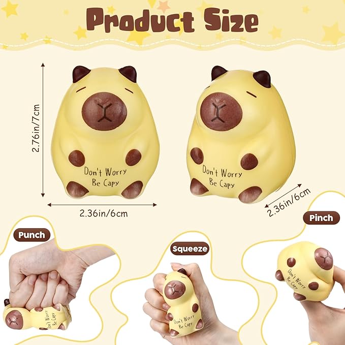 20 Pcs Capybara Party Favors Positive Capybara Squeeze Stress Balls Inspirational Funny Animal Stress Toy Emotional Relief Sensory Toys Appreciation Gifts for Coworker Staff Employee