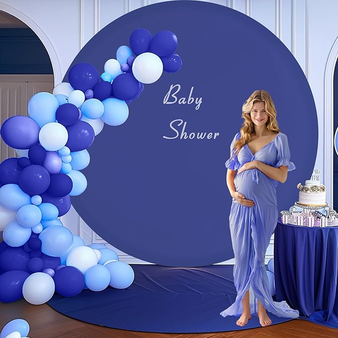 GALLETY Navy Blue 7.2FT Round Backdrop Cover for 5-7.2ft Circle Stand - Adjustable, Polyester, Wrinkle-Resistant, Ideal for Weddings, Parties, Photography, Home Decoration