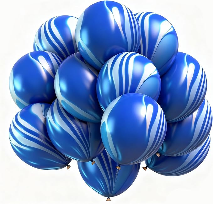 Blue Marble Balloons Marbled Agate Latex Swirl Blue Balloons 12 Inch 50 PCS Tie Dye for Birthday Party Christmas Decoration Wedding Baby Shower Festival