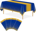 4 Pack Blue and Gold Tablecloth Party Decorations Plastic Blue Tablecloth Printed Gold Table Runner 54 x108 Inch Disposable Rectangle Table Cover for Birthday Wedding Graduation Anniversary