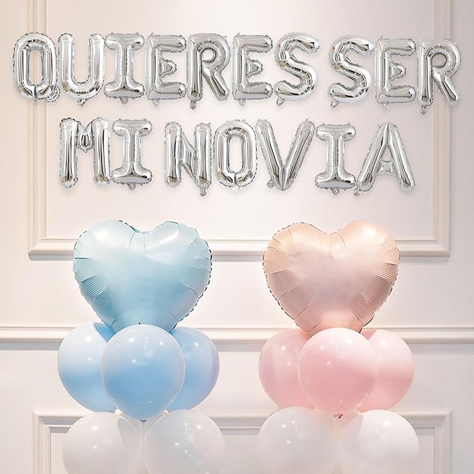 2 Set 34Pcs Silver QUIERES SER MI NOVIA Letter Balloons 16in Balloon Foil Letter Decorations Party Decor Silver Letter Balloons QUIERES SER MI NOVIA Party Supplies