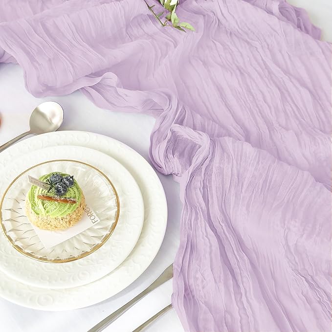 IVAPUPU 2 Pcs Cheesecloth Table Runner - 10ft Lilac Purple Lavender Easter Spring Boho Gauze Cheese Cloth Table Runners for Baby Shower Decoration Wedding Party Garden Decor