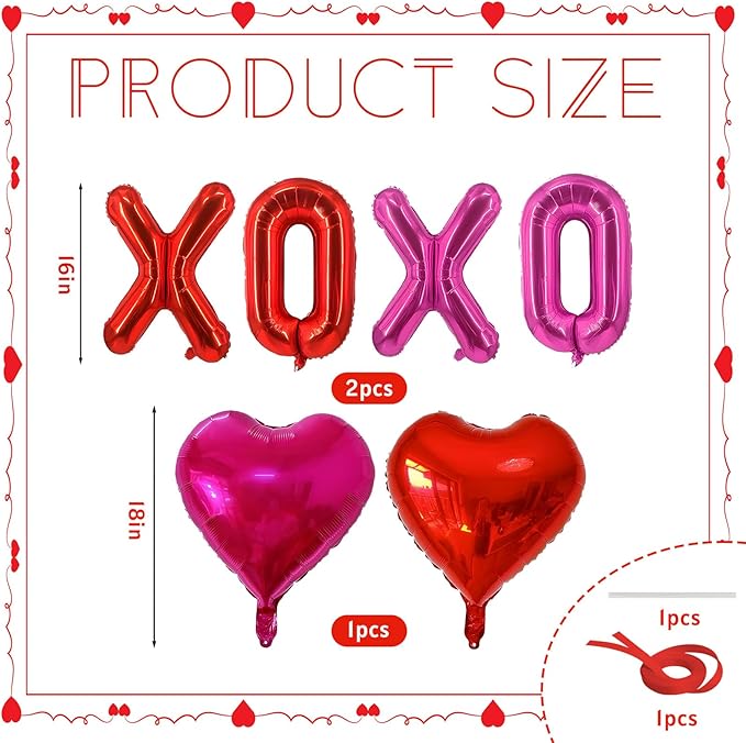 YQUQWN 10 PCS Valentine's Day Balloon Set Includes XOXO Letter Heart BalloonsValentines Day Party Decorations Galentines Events Proposal Setups Wedding Backdrops