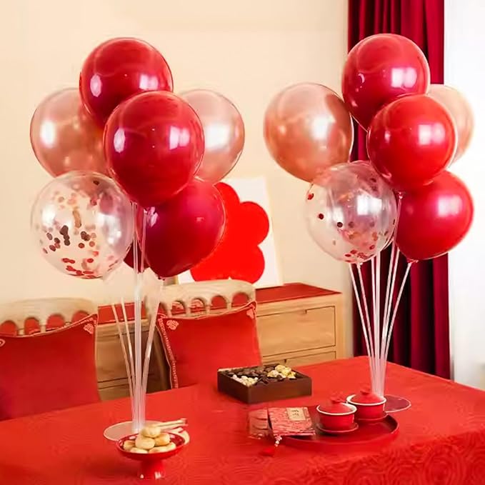 6 Sets Balloon Stand Kits, Balloon Sticks with Base for Table Centerpieces Graduation Birthday Baby Shower Gender Reveal Party Decorations(Red&White)