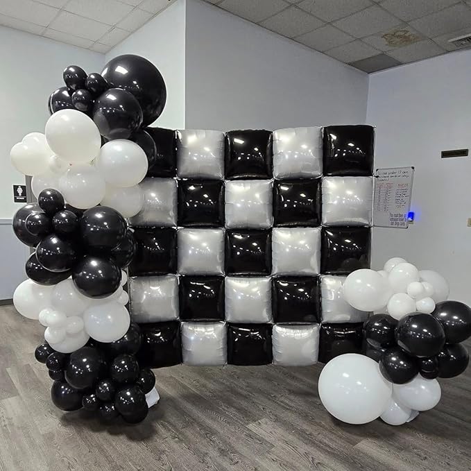 Black and Pearl White Double Sided Square Foil Balloons Wall,19 Inches Chrome Foil Balloons Tunnel Arch Kit for Bachelorette,Anniversary,Wedding,Birthday Party Background Decoration