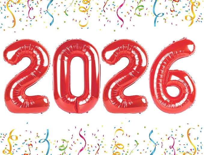 40 Inch 2026 Number Balloons, Red Nye Decorations 2026, New Years Decorations, 2026 Balloon for Graduation Happy New Year and 2 6 20 26 Birthday Parties