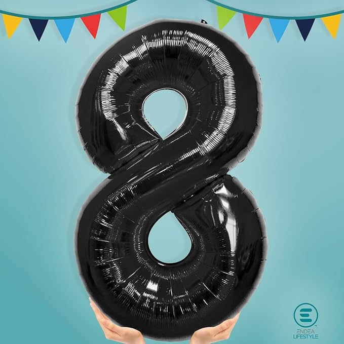 40 Inch Large Black Number Celebration and Decoration Balloon for Birthday Parties, Graduations, Anniversaries, Weddings, Photo Shoots, Special Events - Helium Foil Mylar (Black Number 8)