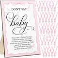 Geetery 51 Pcs Don't Say Baby Game Sign Cool Baby Shower Game 50 Pacifier Necklace Wooden Don't Say Sign Plastic Pacifier Party Favor for Gender Reveal (Pink Bow,Pink)