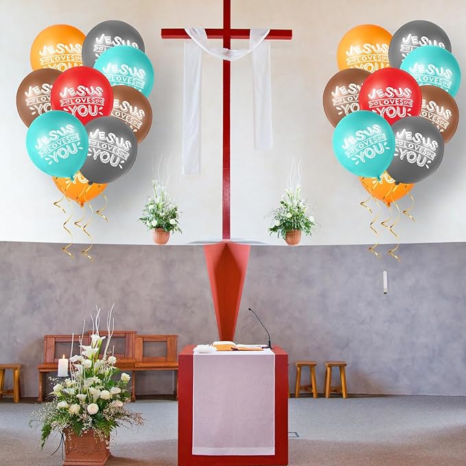 Gejoy Jesus Loves You Balloon 12 Inch Latex Christian Religious Jesus Balloon Party Decor for He Is Risen Party Decor Favor Cross Church Event Birthday Sunday Supplies(Modern Colors,60 Pcs)