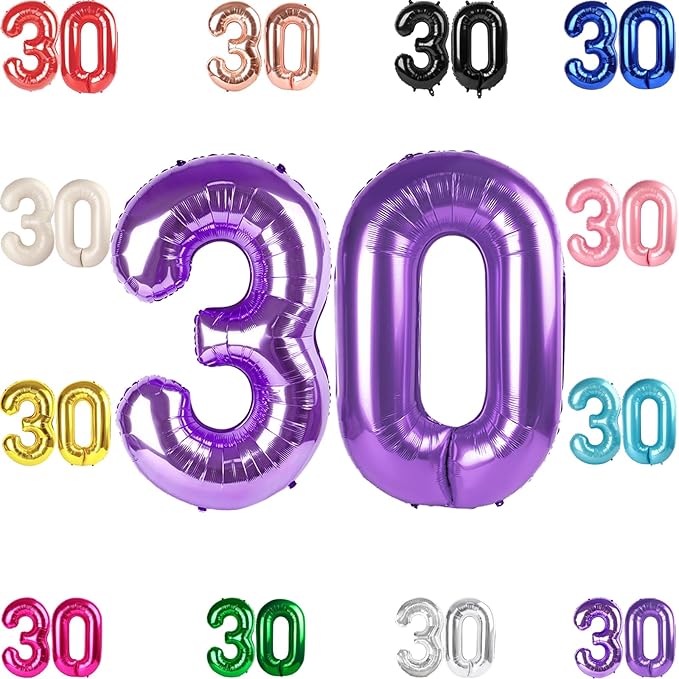 30 Balloon Number, Purple Number 30th Birthday Balloons 40 Inch, 30 Years Old Purple Birthday Decorations for Men Women, 30th Anniversary Decorations