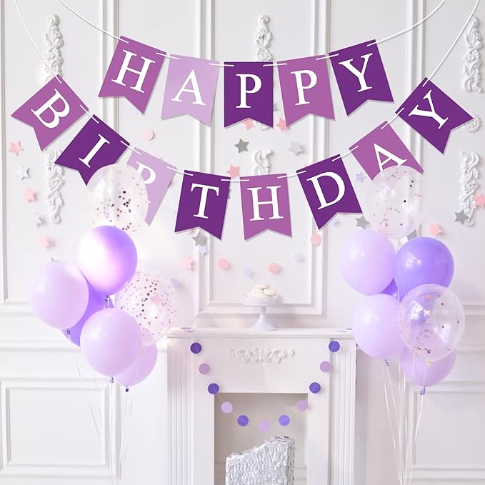 Purple Happy Birthday Banner Sign Happy Birthday Bunting Banner Garland for Kids Girl Woman Birthday Tea Party Decorations Bunting Flag Birthday Party Supplies