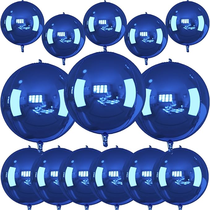 14 Pcs Navy Blue Round Foil Balloons 22/15/10 4D Ball Balloons Dark Blue Metallic Balloon Ornament Mylar Balloon Chrome for Birthday Graduation Wedding Anniversary New Year Disco Party Decor