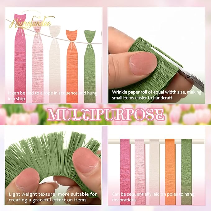 NICROLANDEE 5 Rolls Pastel Crepe Paper Streamers Backdrop Decorations for Easter Decorations, Birthday, Wedding, Garden Party, Bridal Shower, Baby Shower, Spring Home Decor