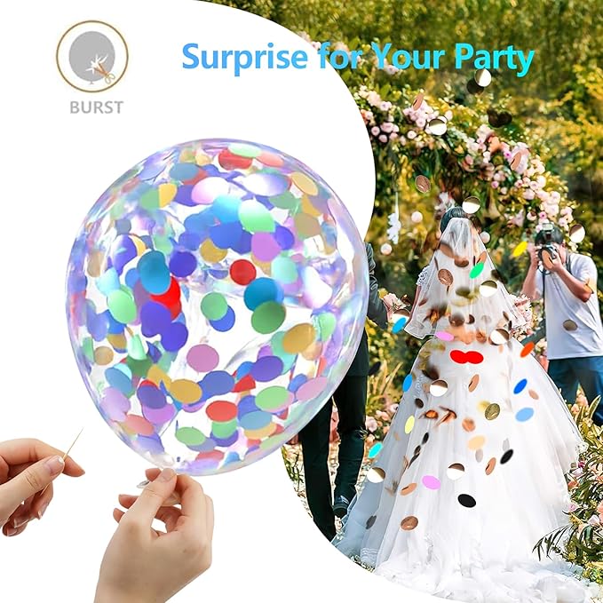 Bezente Rainbow Multicolor Confetti Latex Balloons - 60 Pack 12 inch Helium Colorful Confetti Balloons for Birthday Bridal Shower Wedding Party Decorations