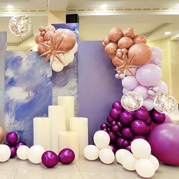 Dusky Purple Plum and Beige Balloon Arch Kit, 156Pcs Boho Dark Purple White Balloon Garland for Birthday Party Baby Shower Bridal Wedding