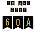 Andaz Press Faux Gold Glitter on Black Birthday Party Banner Decorations, 60 and Sexy, Approx 5-Feet, 1-Set, 60th Birthday Milestone Colored Hanging Pennant Decor