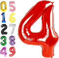 Number 4 Balloon, 40 Inch Large 4 Balloons for Birthday Party Decoration, Red Number 4 Ballon for 4, 14, 24, 44 Celebration, Birthday, Christmas, Anniversary Decor