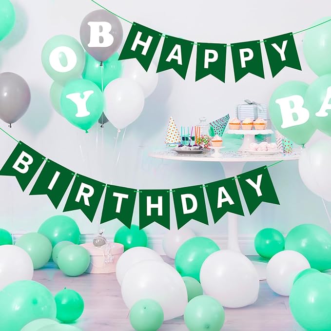 Dark Green Happy Birthday Banner Sign Birthday Bunting Banner Garland for Kids Girl Woman Tea Party Decorations Bunting Flag Party Supplies