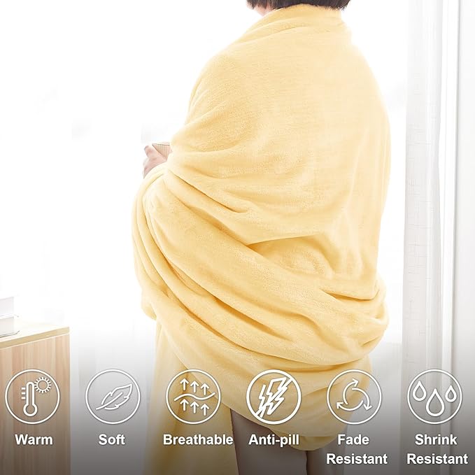 Hansleep Fleece Cream Yellow Full Blanket, Super Soft Flannel Fuzzy Plush Cozy Blanket for All Seasons, Cream Yellow, Full 84x90 Inches