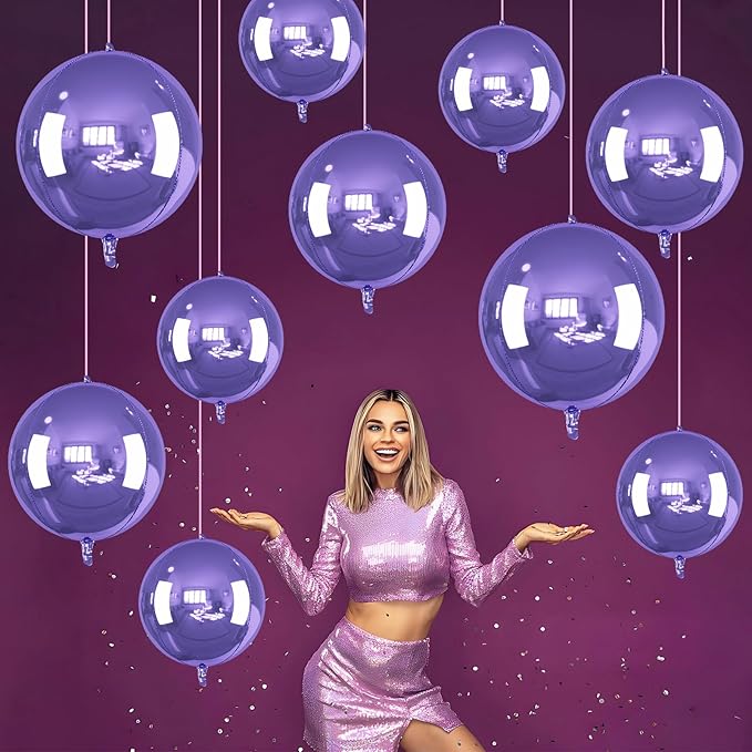 14 Pcs Purple Round Foil Balloons 22/15/10 4D Ball Balloons Light Baby Lavender Purple Metallic Balloon Ornament Mylar Balloon for Birthday Graduation Wedding Anniversary Disco Party Decor