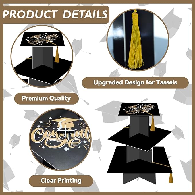KALEFO Graduation Decorations 2026 Graduation Cap Cupcake Stand with Tassel Grad Party Supplies Graduation Party Favors Table Decor (Gold)