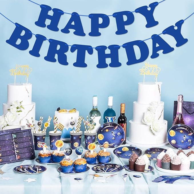 Navy Blue Happy Birthday Banner Sign Blue Birthday Party Supplies for Kids Adults Birthday Party Decorations