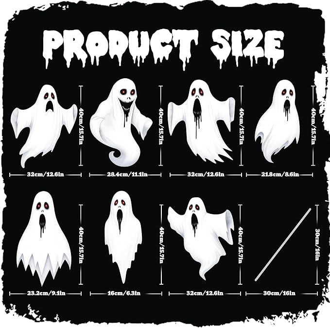 7 Pack Ghost Halloween Yard Signs, Large Halloween Yard Decorations with Stakes, Waterproof Scary Outdoor Holiday Ghost Decor for Yard Lawn Garden, 16” Big Size