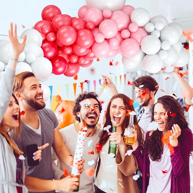 Red Pink Balloon Arch & Garland Kit - White Pink Macaron & Balloons for Baby Shower, Engagement, Bridal Shower, Wedding, Anniversary Party