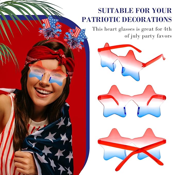 Semato 2 PCS Patriotic Party Accessories 4th of July Headband and Red White Blue Star Sunglasses