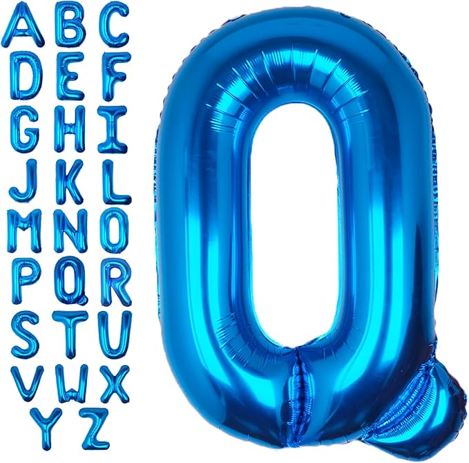 40Inch Blue Letter Q Balloon Foil Helium Letter Balloons A-Z Giant Large Mylar Big Party Balloon for Birthday Party Decorations