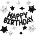 KALOR Black Happy Birthday Balloons Kit with 16 Inch Mylar Foil Letters Balloon and Silver Star Balloons for Birthday Party Decorations Photo Booth Backdrop