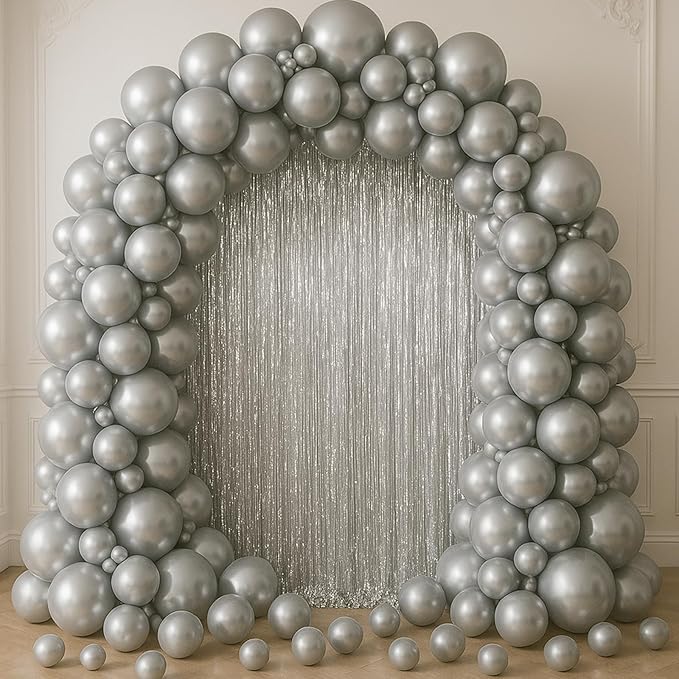 3.3 x 6.6 ft Foil Fringe Backdrop Curtains, Tinsel Streamers Party Decorations, Fringe Backdrop for Birthday, Baby Shower, Gender Reveal, Graduation (9, Silver)