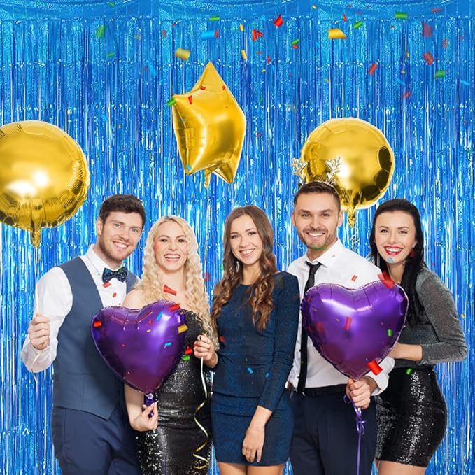 BEAYFILY 3 Pack Fringe Curtains Party Decorations,Tinsel Backdrop Curtains for Parties,Photo Booth Wedding Graduations Birthday Christmas Event Party Supplies (Blue)