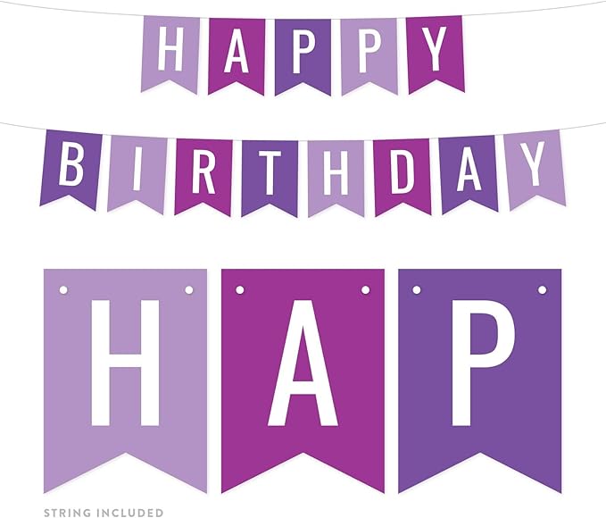 Andaz Press Hanging Pennant Banner Party Decorations, Lavender, Plum Violet, Royal Purple, Happy Birthday, 1-Pack, Approx. 5-Feet