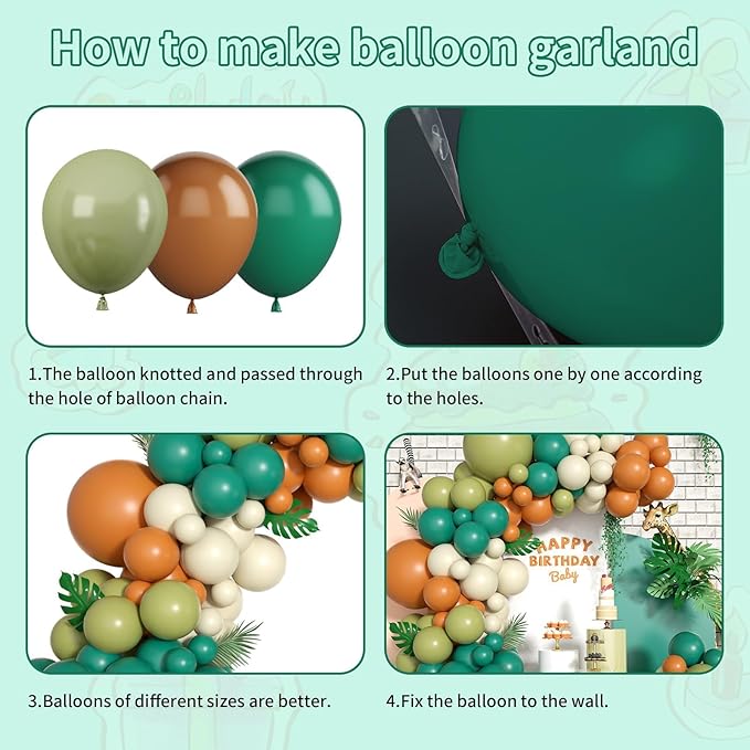 Sage Green Brown Balloon Garland Kit, 105PCS Jungle Safari with Sand White Latex Balloons, Arch for Boys Birthday Kids Party Decorations