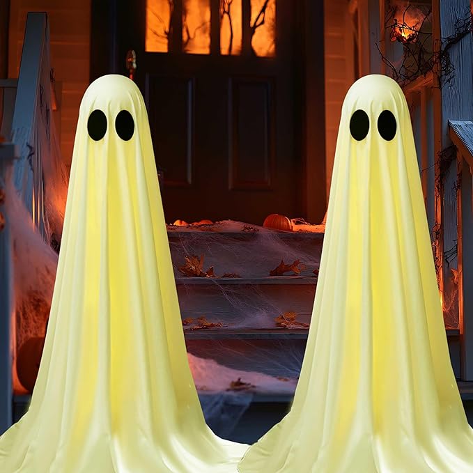 2Packs Halloween Decorations Outdoor, Cute Halloween Decorations Indoor, DIY Ghost Kit Decor with Witch Hat Remote Control String Lights, Spooky Ghost Scary Decor for Front Porch Yards Gardens Lawn