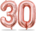 Rose Gold Number 30 Balloons, 40 Inch Rose Gold Mylar Foil Number 3 & 0 Balloons for Women, Self Inflating 30th Birthday Balloons for 30 Year Old Anniversary Birthday Party Decorations Supplies