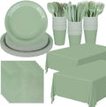 177 PCS Sage Green Party Supplies Sage Green Tableware Set Paper Plates Napkins Cups and Disposable Tablecloths for Wedding Bridal Shower Birthday Baby Shower Party Decorations, Serves 25