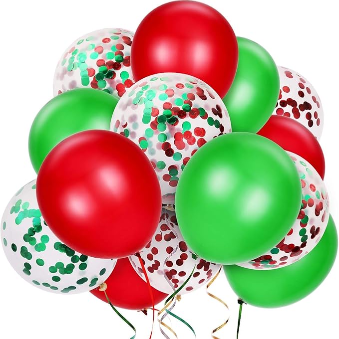 Christmas Party Decorations Kit - Set Includes Merry Christmas Banner Paper Fans Honeycomb Balls Xmas Photo Booth Props Confetti Balloons Red Green Latex Balloons String for Indoors Office Home Decors