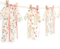 7pcs Neutral Baby Shower Bunting - Pink Baby Pajamas with Ribbon Bows, Gender-Revealing Neutral Party Supplies, Clothesline Birthday Party Banner (Baby Shower Banner Pink)