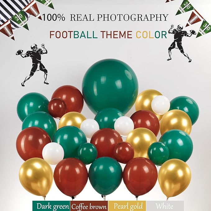 Football homecoming Balloon with Green White Gold Balloons with large star stripe Foil balloons and Football Banner for sport theme tailgate super league touch down birthday decorations