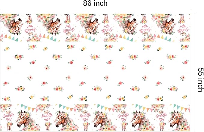 Cowgirl Party Decorations Tablecloth, 3Pcs Disposable Saddle Up Horse Party Tablecover Supplies for Girls, Western Wild West Cowgirl Birthday Baby Shower Table Cloth, 86in x 55in