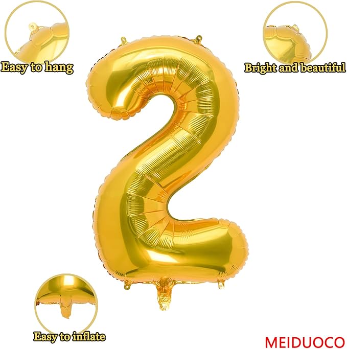 32 Inch Gold Number 2 Balloons Foil Ballon Digital Birthday Party Decoration Supplies (Gold Number 2 Balloon)