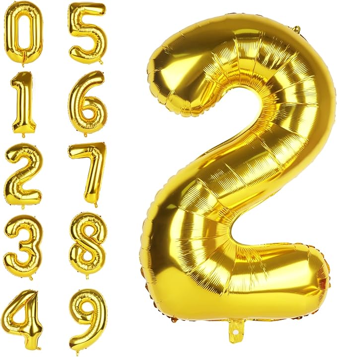 Number 2 Balloons 40 Inch Large Helium Foil Mylar Balloons For Birthdays Party Decorations/Wedding/Anniversary/Graduations/Baby Shower (Gold)